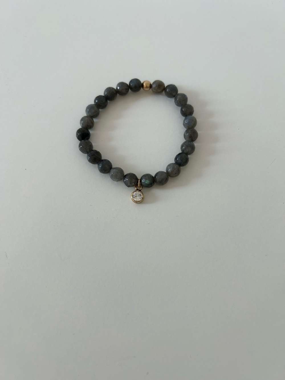 Grey Quartz Beaded Bracelet with Gold CZ Charm by Lolo